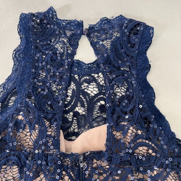 Sequin Heart Lace Halter Bodycon Homecoming Dress Navy Blue & Nude Siz… - Picture 6 of 7